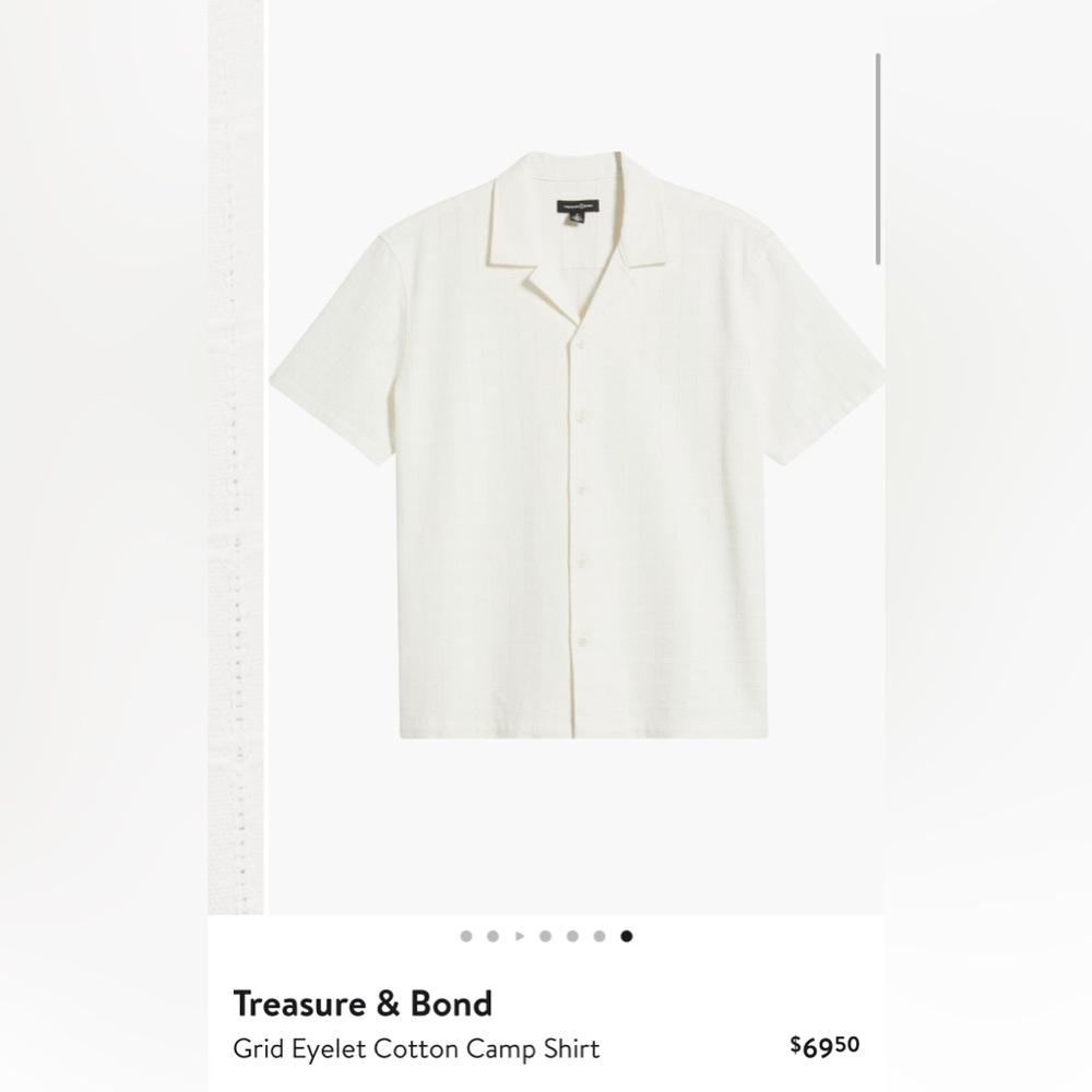 Treasure and Bond  Grid Eyelet Cotton Camp Shirt in Ivory